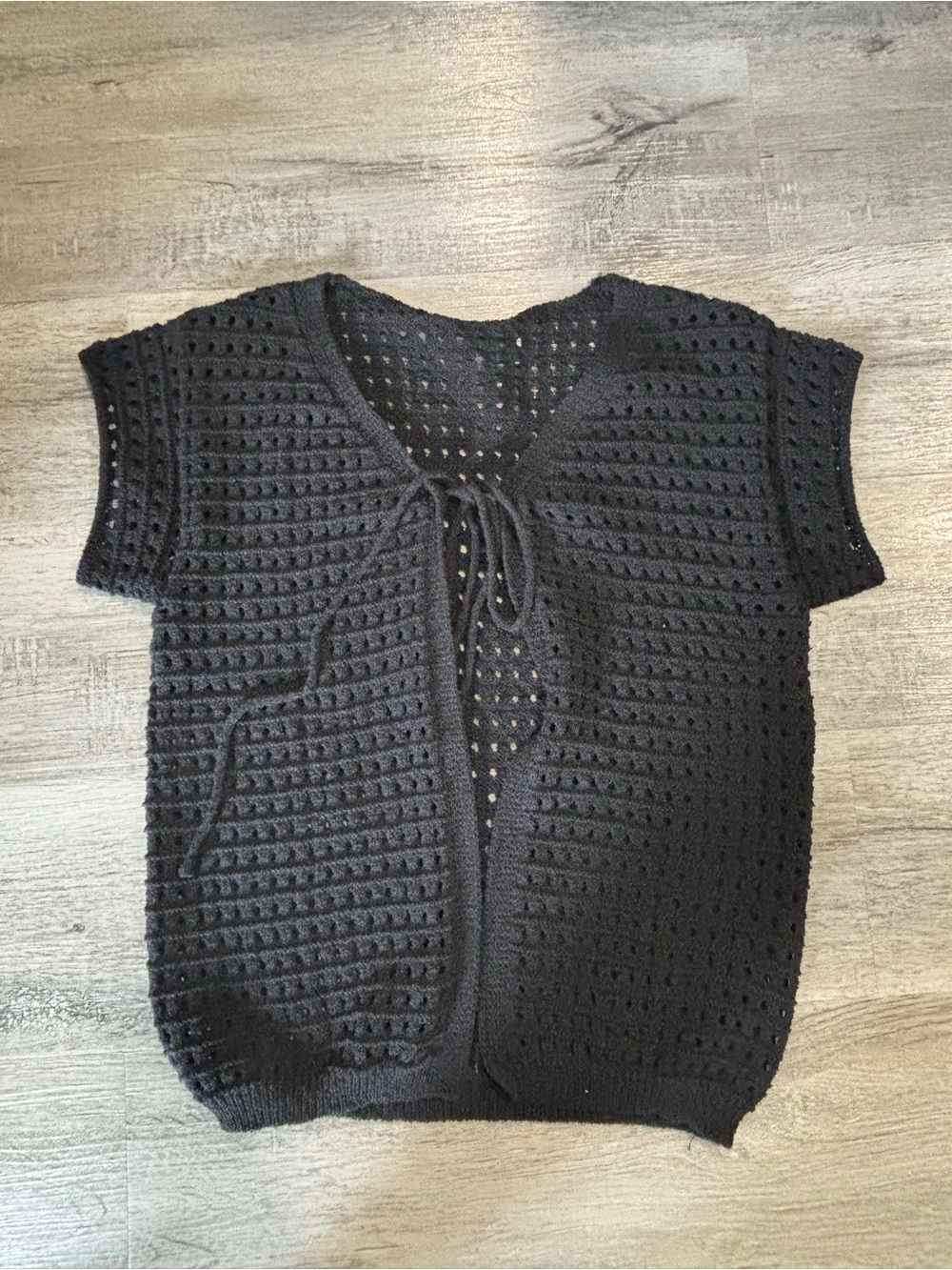 Black Crochet Short-Sleeve Women's Sweater Cardigan